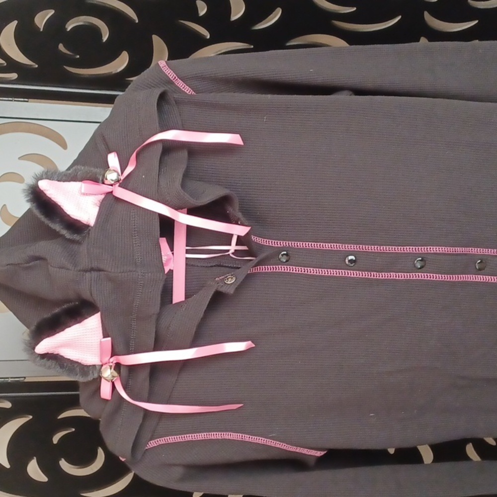 DOLLSKILL SUGAR THRILLZ 1X BLACK LONG-SLEEVED CAT ROMPER EARS ON HOOD BOWS/BELL - Picture 13 of 17